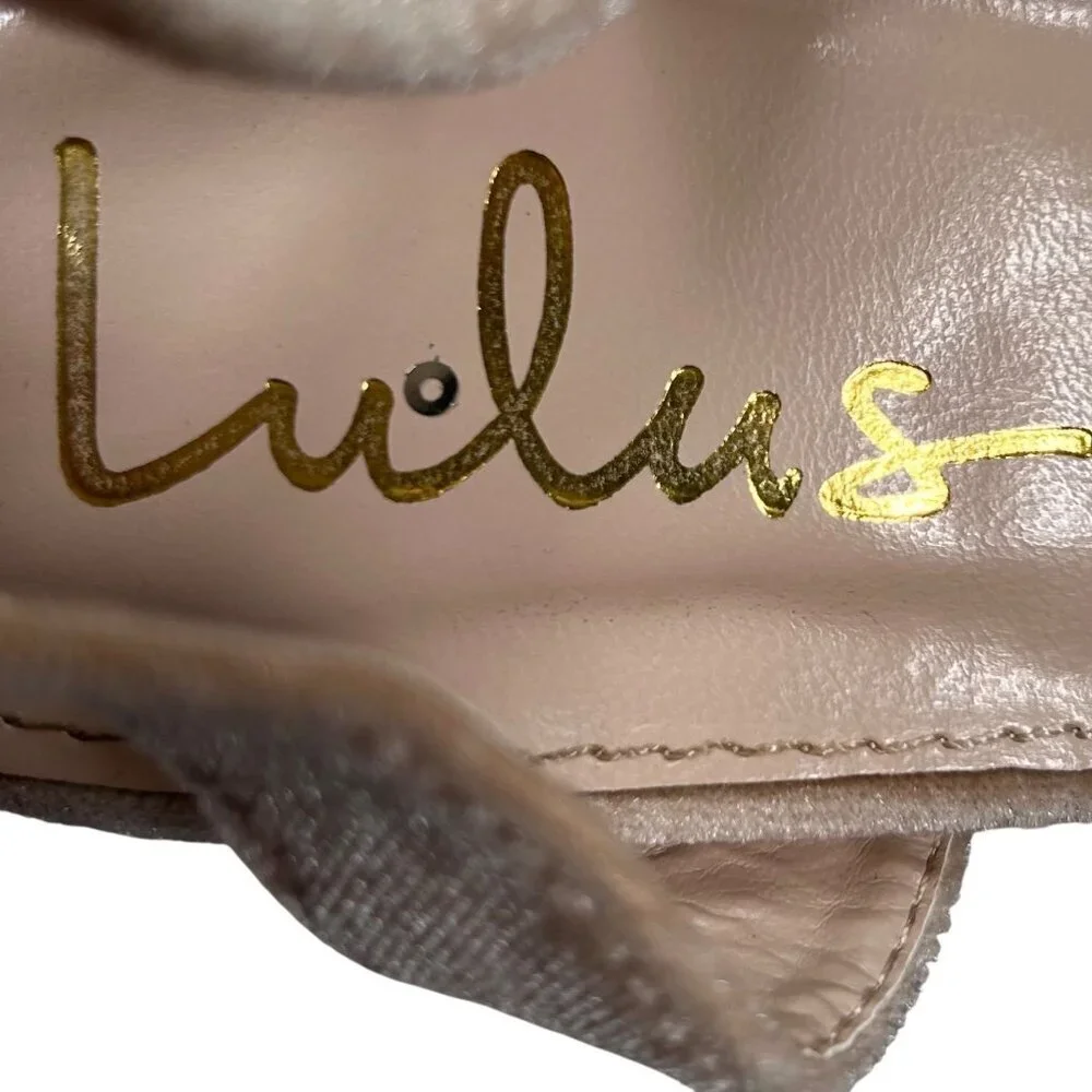 Lulus Sassy Champagne Velvet Bow Platform 8.5 Heels Boho Western Casual Party